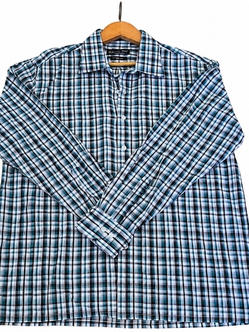 Men's Plaid Long-Sleeve Button-Down Shirt in Blue & Green